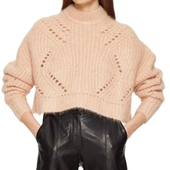 Anine Bing, Jordan Pointelle Mohair Blend Crop Sweater, Pink, Small - Picture 5 of 5